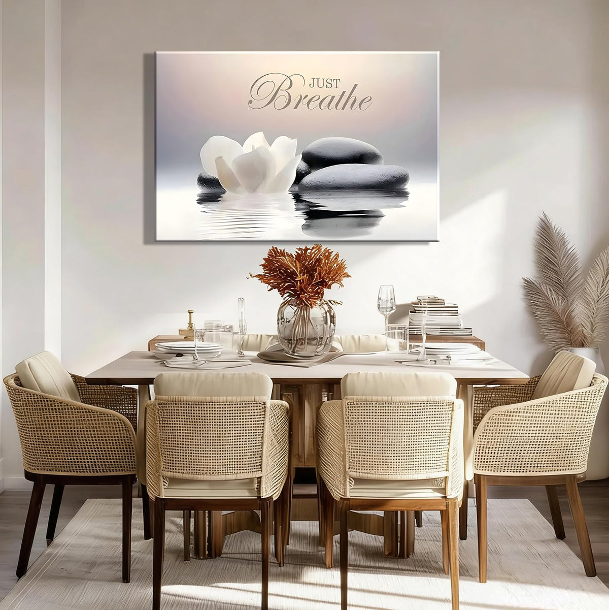 Framed Just Breathe Canvas Wall Art for Bathroom (Pictures4 / 12"L x 8"W)
