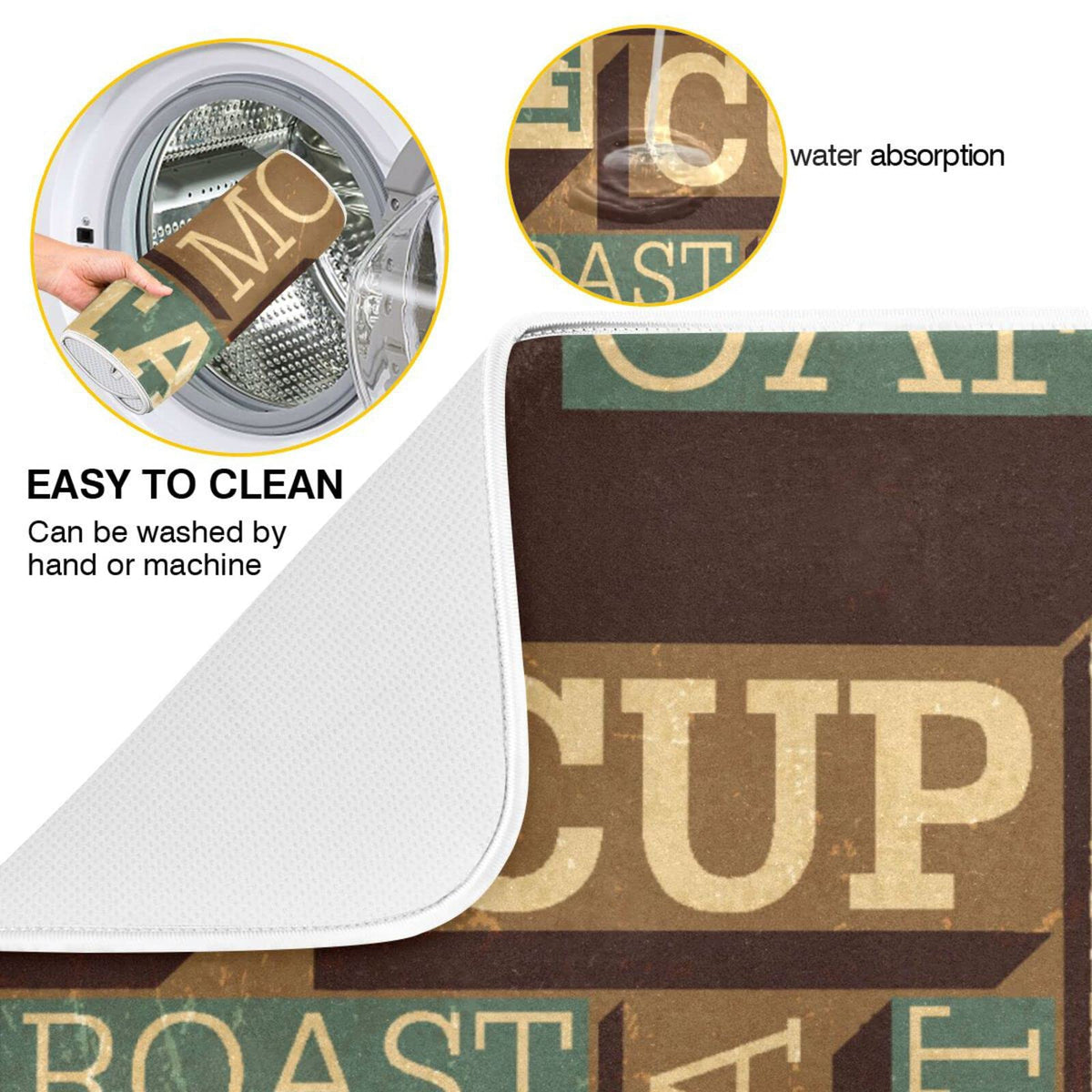 Super Absorbent Dish Drying Mat (Coffee Themed Seamless Retro / 18" x 24")