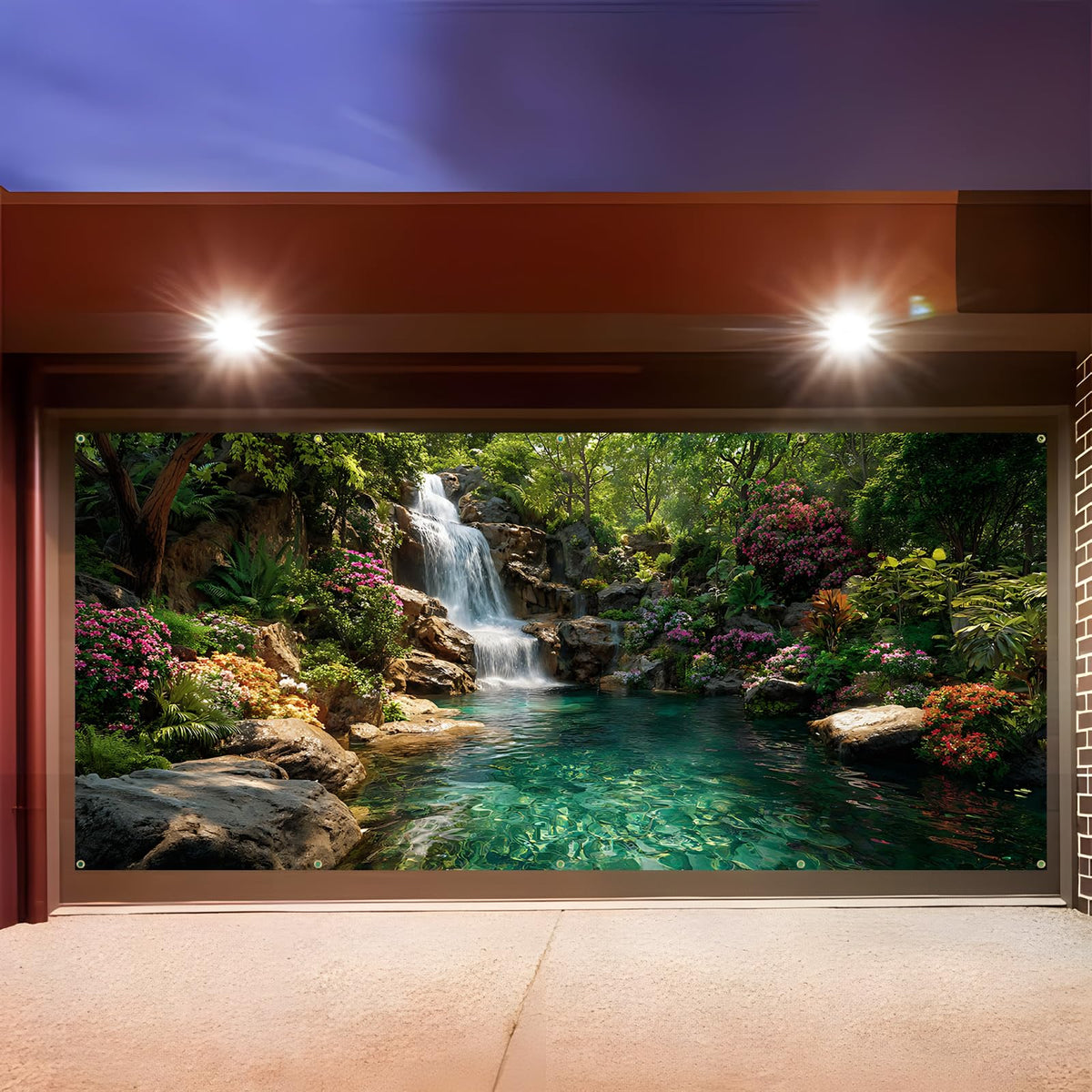 Garage Door Banner Cover 6x13 ft (Rainforest Waterfall)