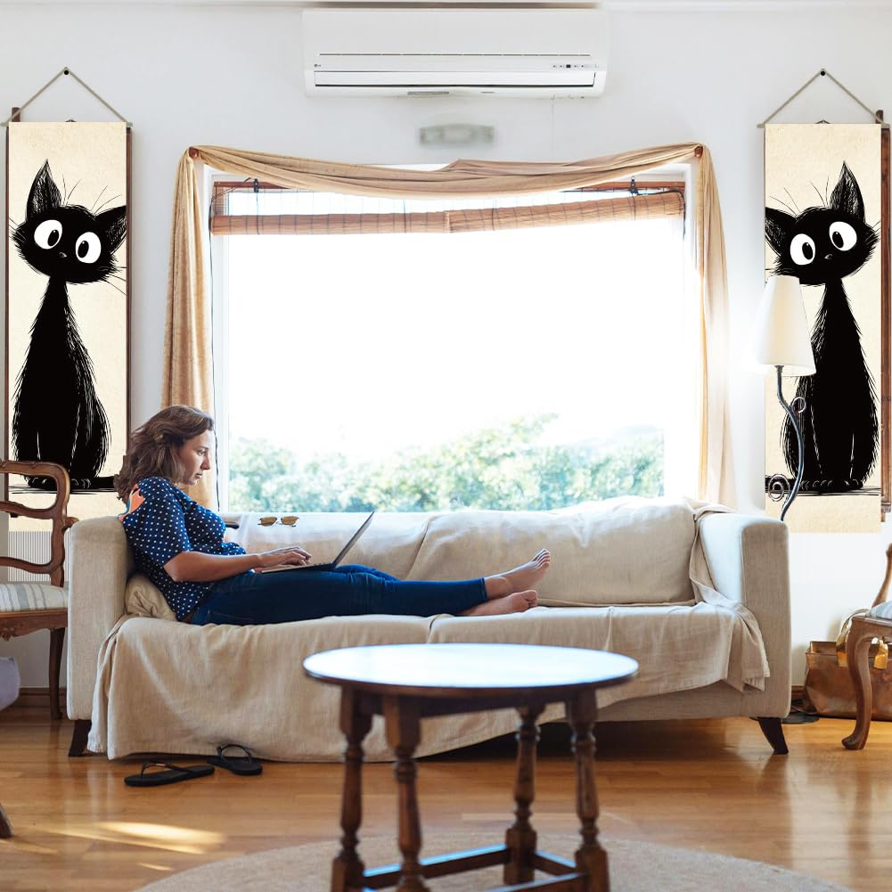 2Pcs Black Cat Tapestry (Black and white-cat)