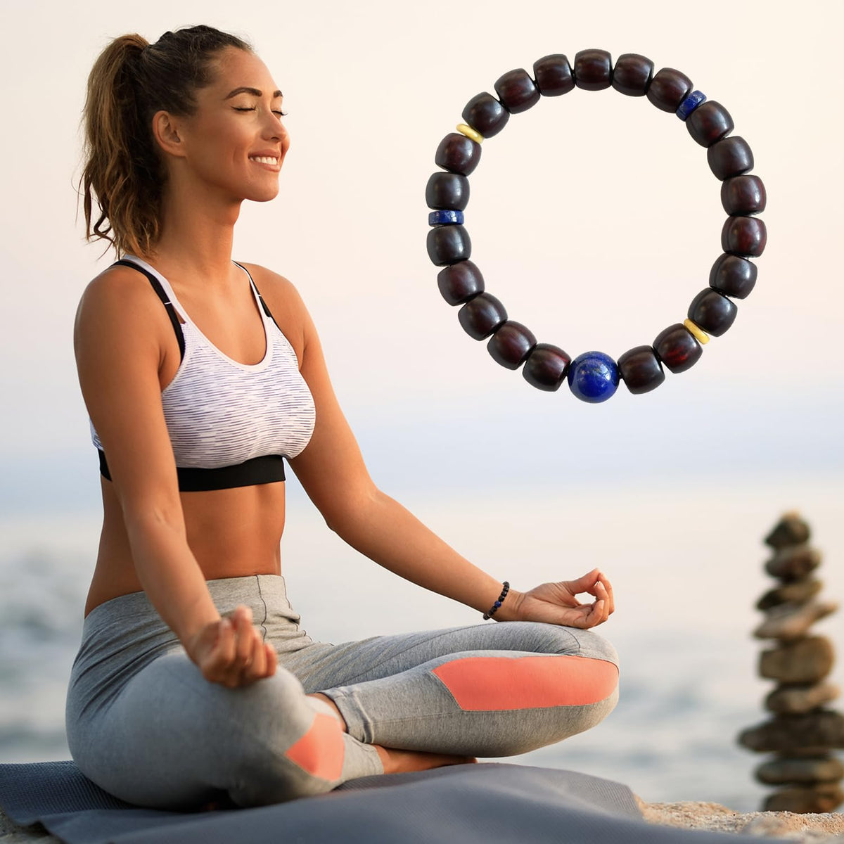 Mala Bead Bracelet (Sandalwood + Lapis Lazuli & Amber)