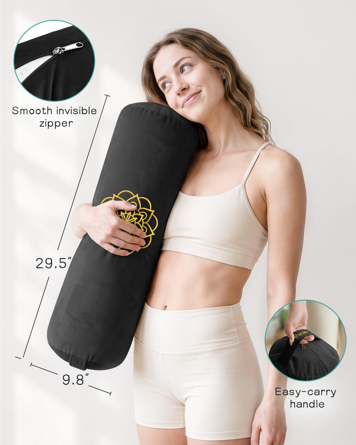 Round Yoga Bolster Pillow (Black)