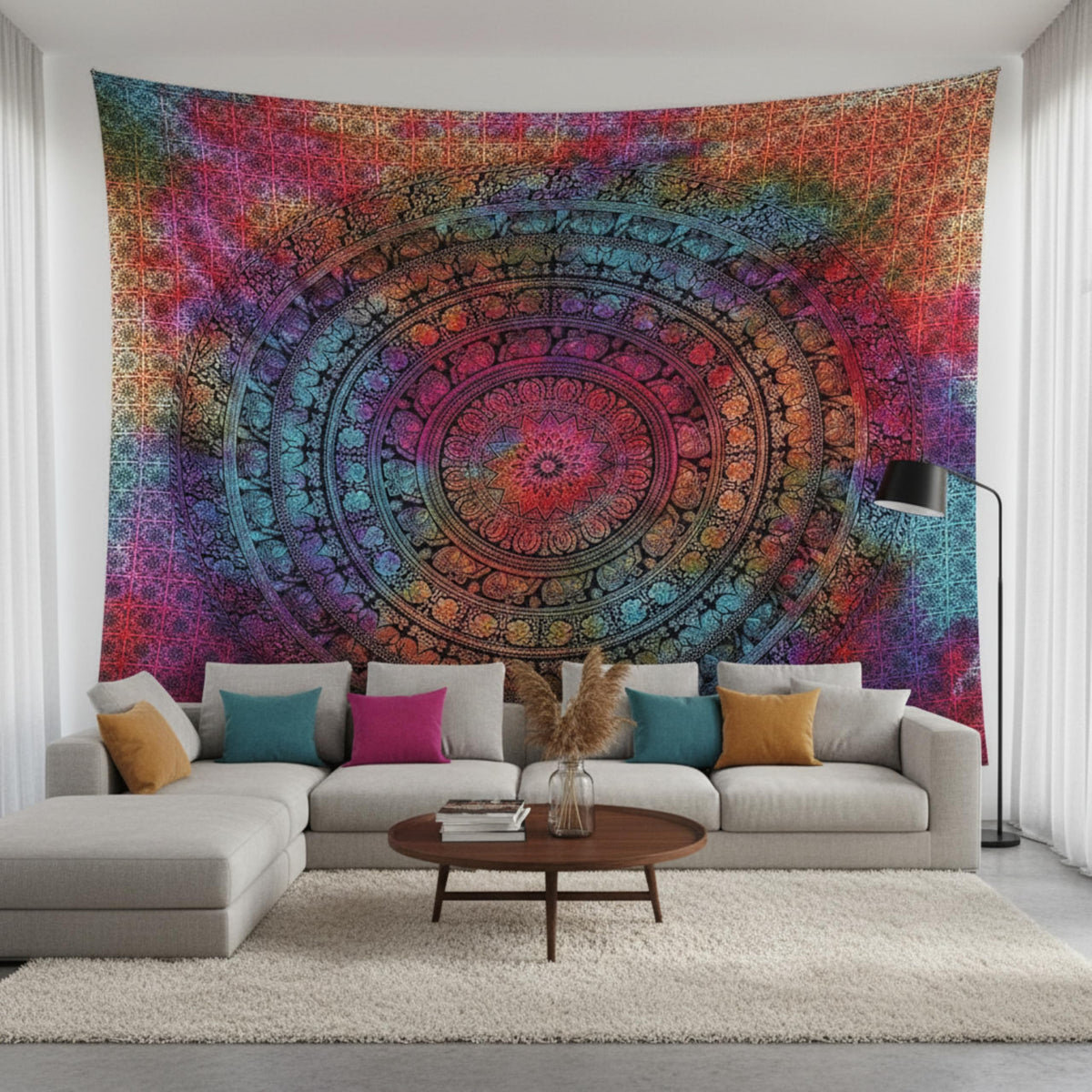 Cotton Mandala Tapestry (Tie-dye / 90"L x 108"W)