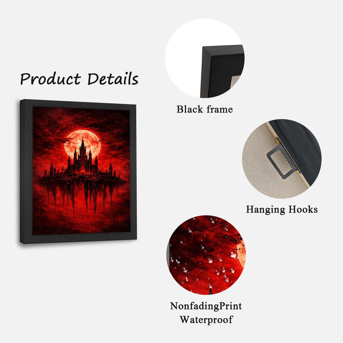 Gothic Castle Wall Art Dark Academia Canvas Wall Decor Moody Aesthetic Pictures Victorian Witchy Paintings Prints Creepy Goth Artwork Framed Decorations For Bathroom Bedroom Living Room Office Gifts 16" x 24" (Gothic / 24"L x 16"W)