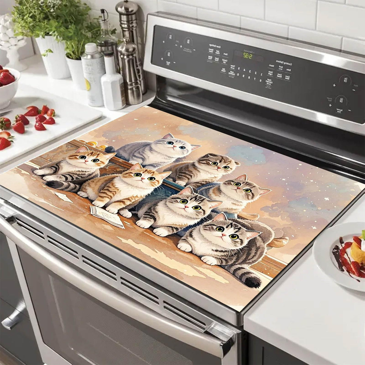 Cute Cat Stove Top Cover 28x20 Diatomite Heat Resistant Mat