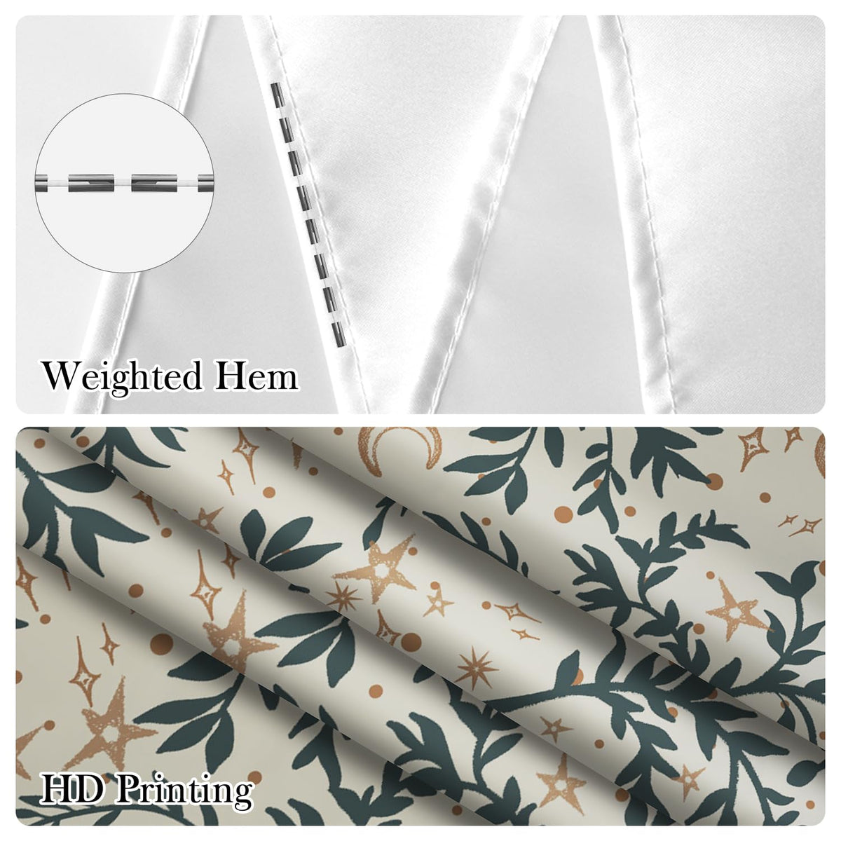 Botanical Celestial Shower Curtain with Hooks (Celestial / 72"W x 72"L (Pack of 1))