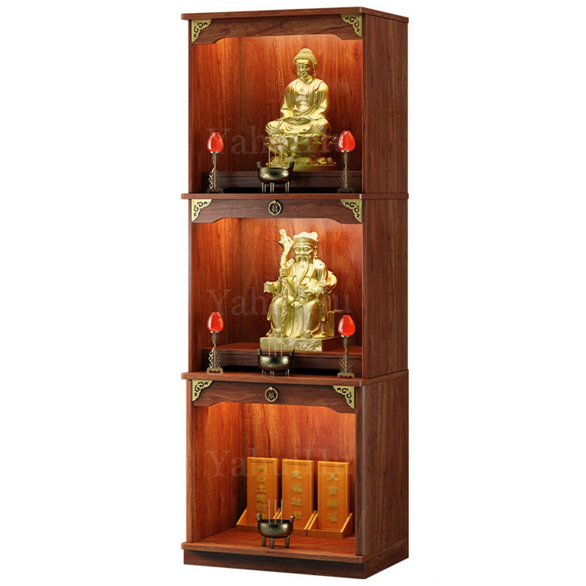 Multifunction Meditation Altar Table with Drawer and Shelf (Cherry(open) / 24"Lx18"Wx78"H)