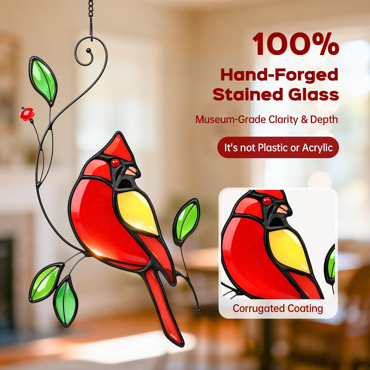 Cardinal Stained Glass Window Hanging Suncatcher (Red-cardinal / Small)