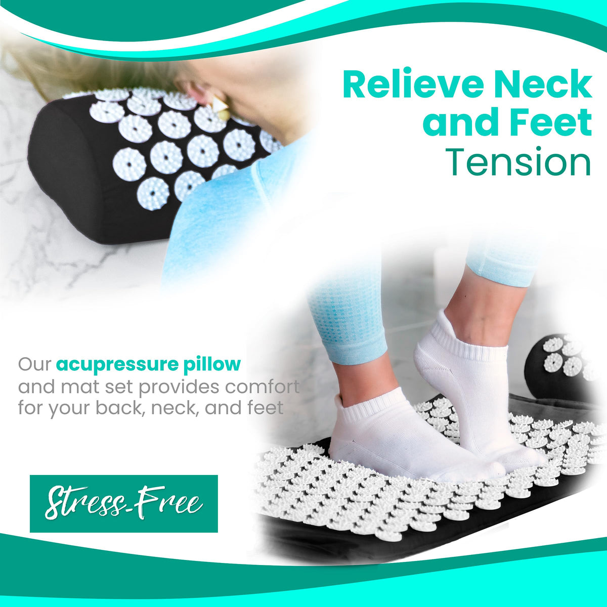 Sivan Acupressure Mat & Pillow Set for Back & Neck (Black/White / XL)