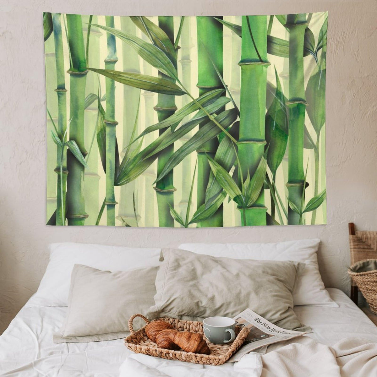 Nature Green Bamboo Print Tapestry Wall Hanging Asian Japanese Plant Rustic Stems Leaves Jungle Tapestries Home Decor for Living Room Bedroom Apartment Farmhouse Dorm 60"x80" (60"L x 80"W / Bamboo-2)