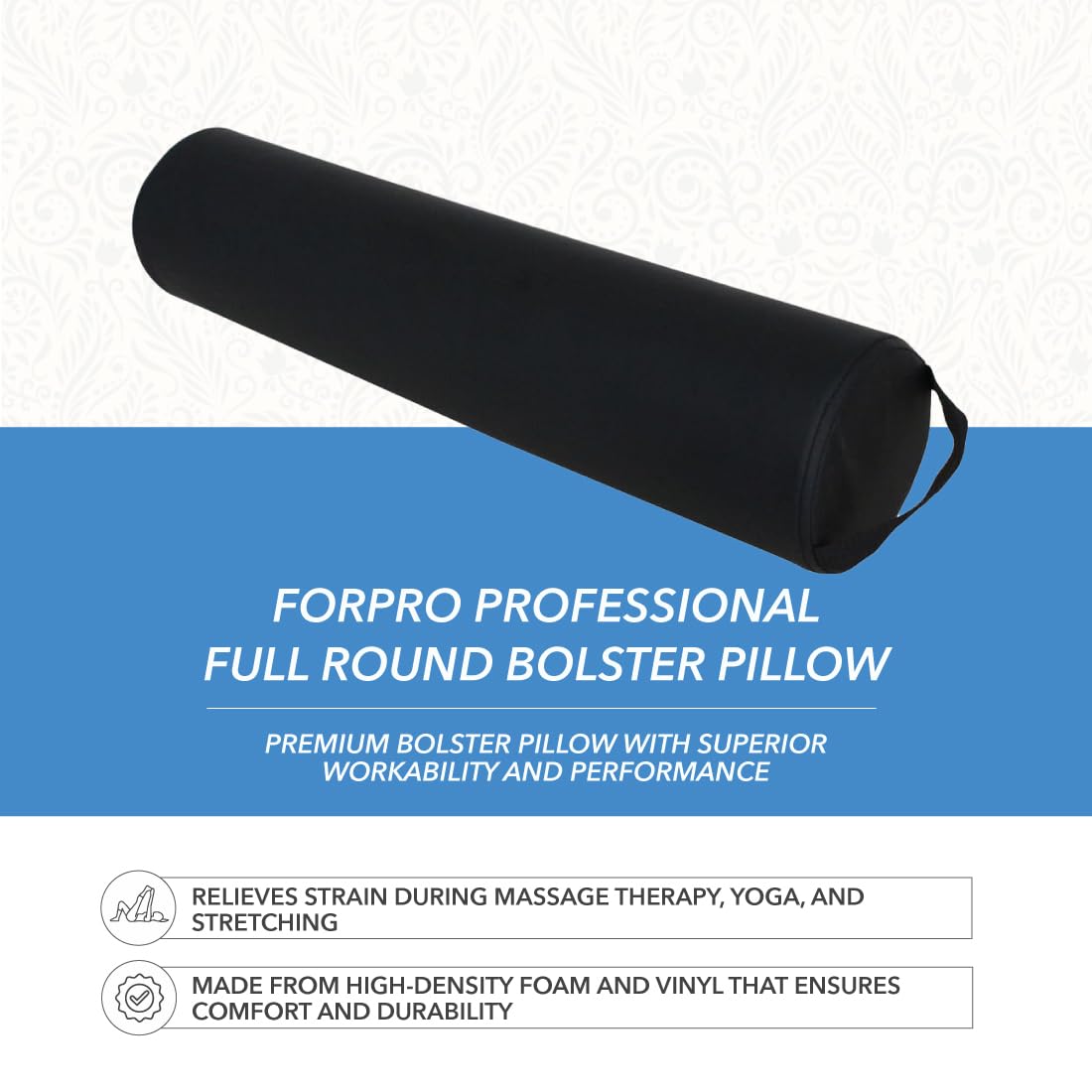 ForPro Full Round Massage Table Bolster Pillow (Full Round / Black)