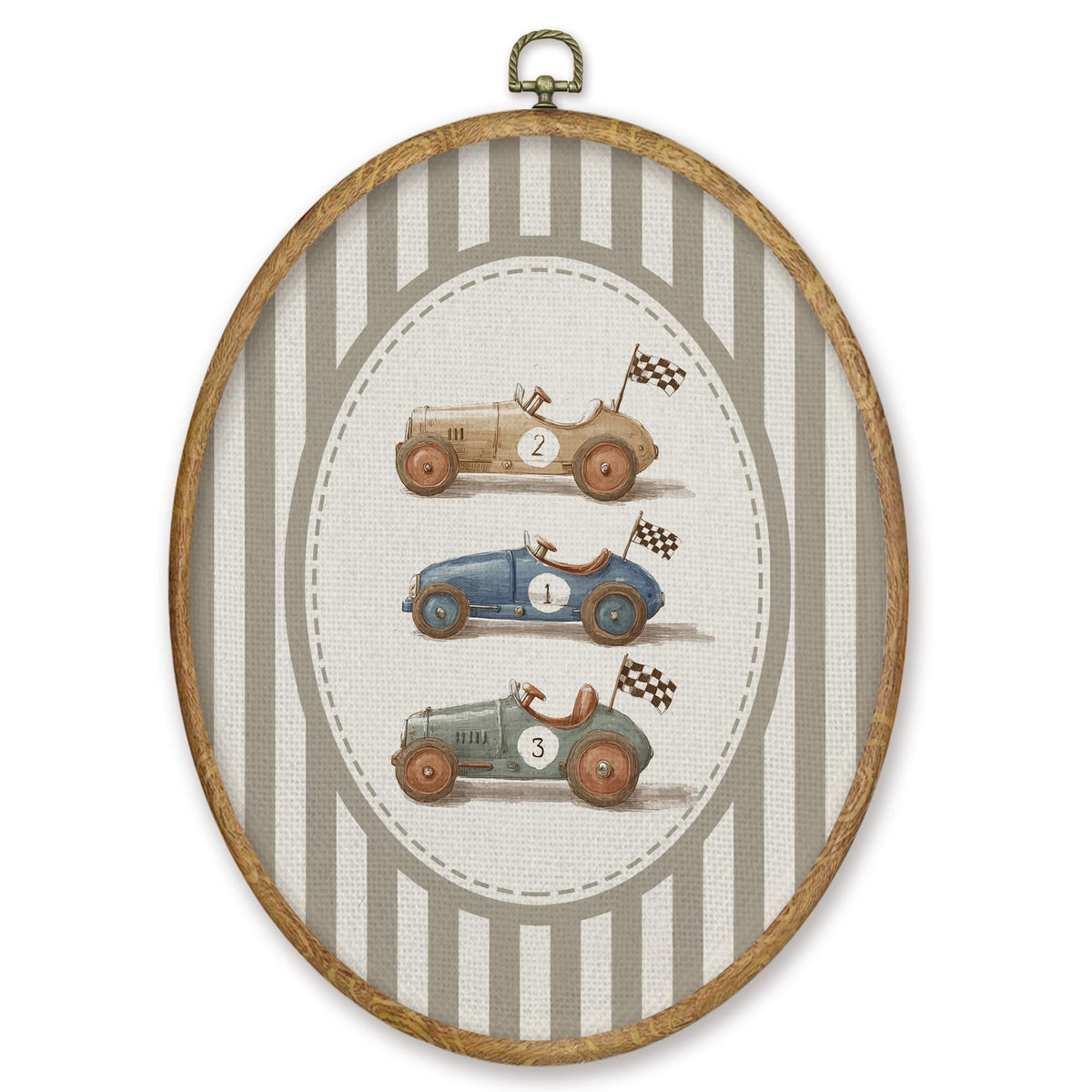 Vintage Race Car Boy Nursery Oval Wall Art Decor Products (Colour25)
