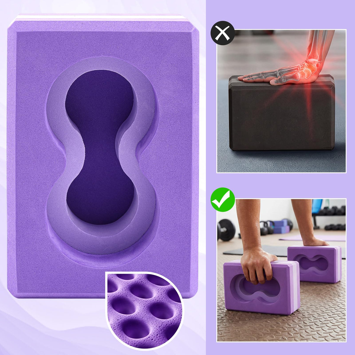 Yoga Blocks 2 Pack for Wrist Relief (Purple)