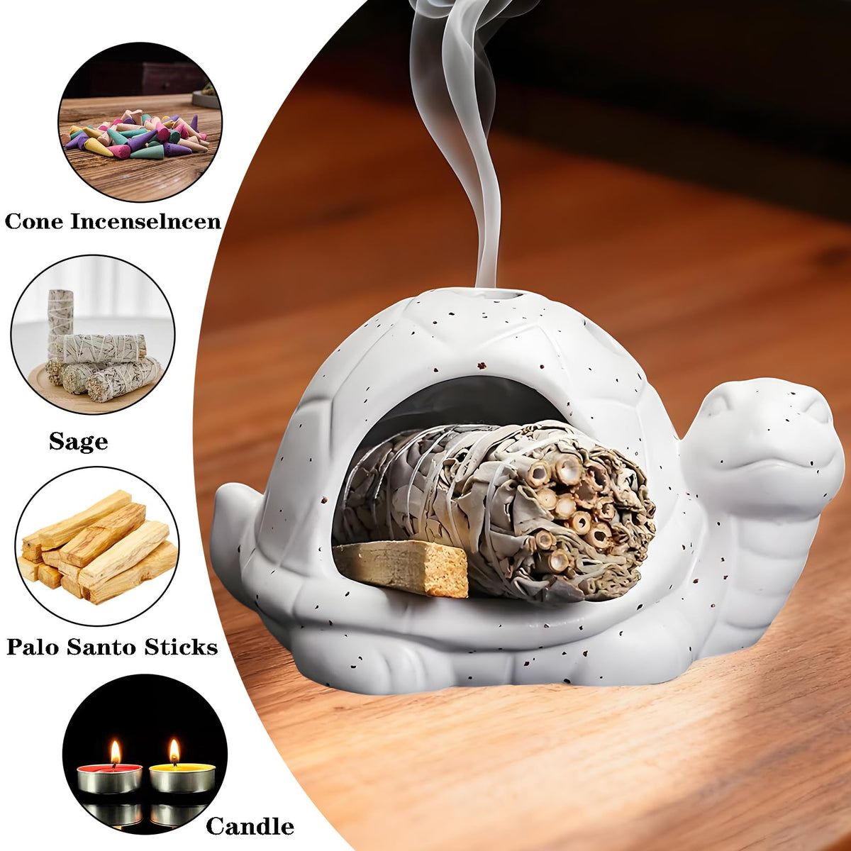 Ceramic Turtle Mini Chiminea (White)