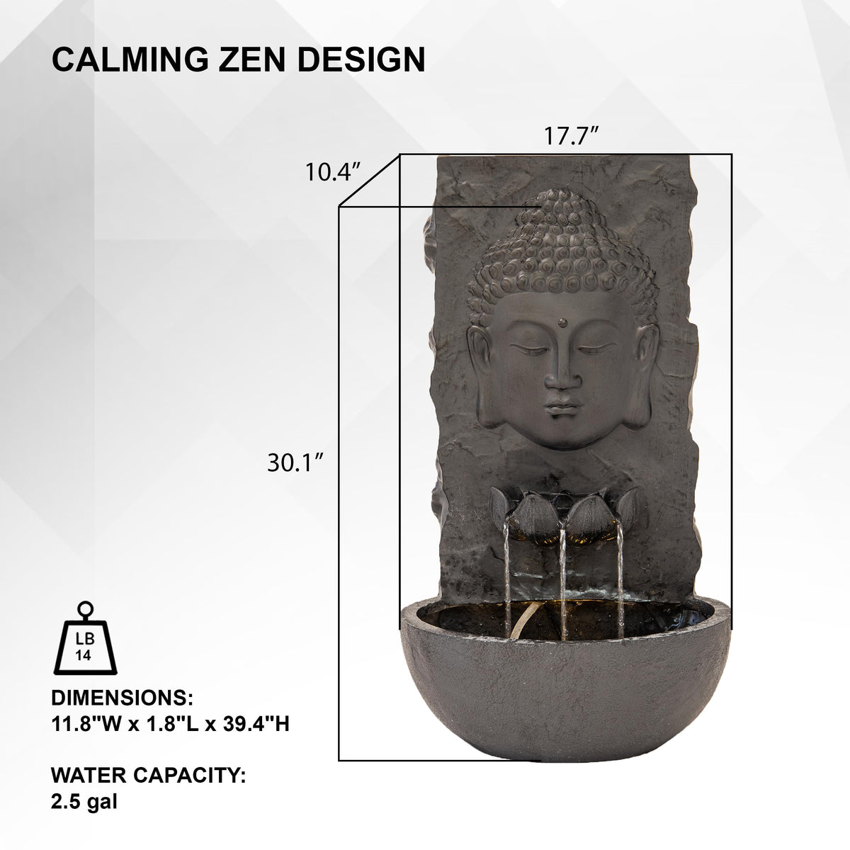 30" H Buddha Water Fountain (Black)