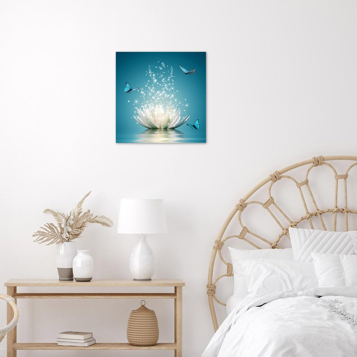 Water Lily Wall Art (Teal and White / 12"L x 12"W)
