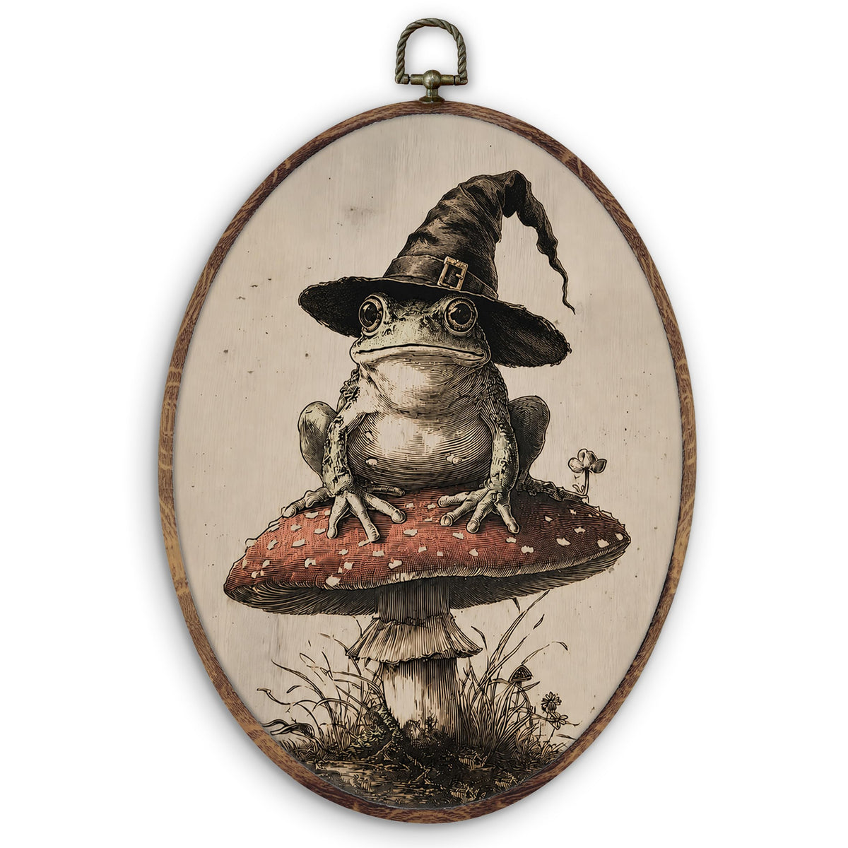 Halloween Witch Frog Mushroom Oval Wall Art Decor 8.5x11 Inch (frog-2)