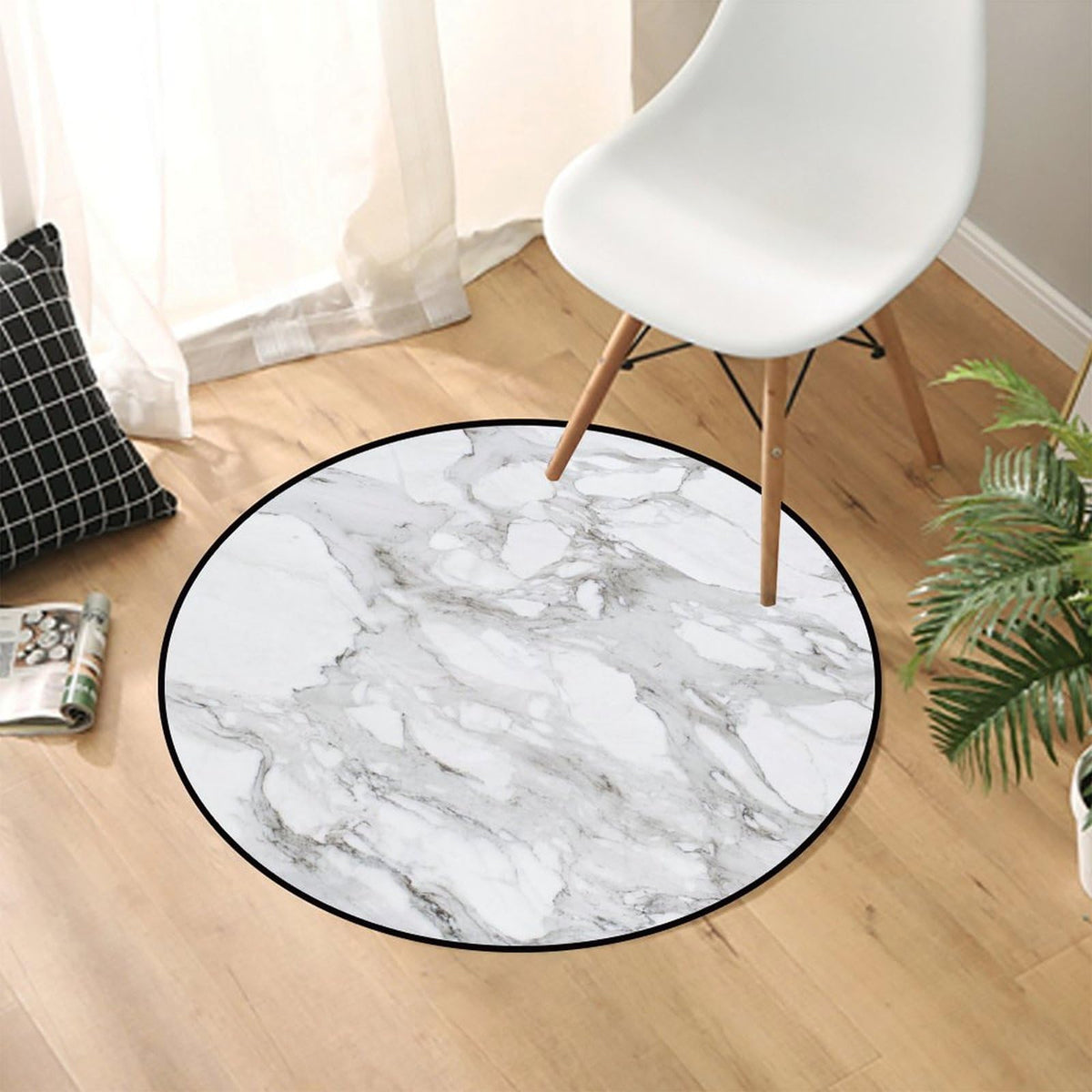 Round Area Rugs 5 FT Washable Non Slip Circle Rug (Grey White / 5' (Round))