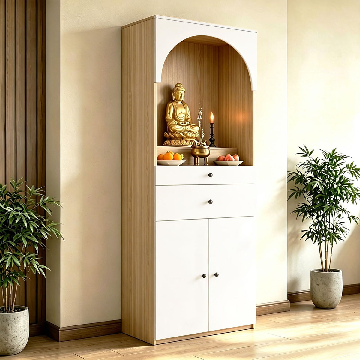 Altar Table Solid Wood (White+natural Wood Grain / 31.5×15.7×65.4in)