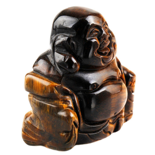 1.5 in Tiger's Eye Happy Buddha Statue Crystal Figurine (Brown)