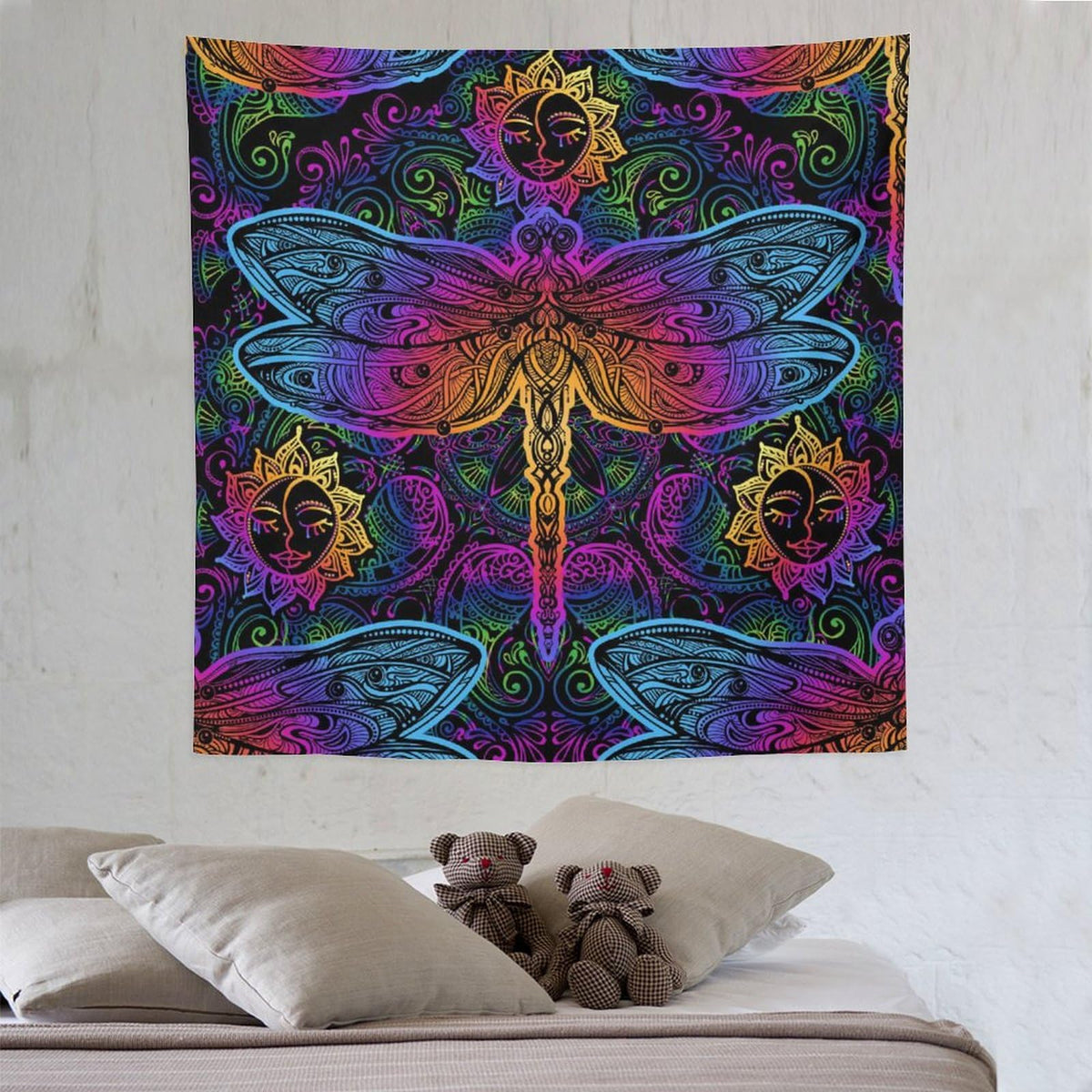 Mandala Boho Tapestry Wall Hanging Colorful Dragonfly Sun Bohemian Tapestries Home Decor for Living Room Bedroom Apartment Farmhouse Dorm 60"x60" (60"L x 60"W / Mandala-3)