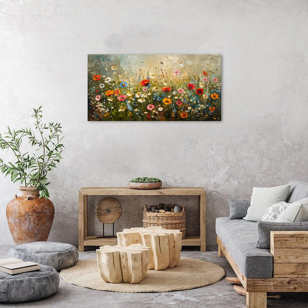 Colorful Wildflower Wall Art Farmhouse Flower Picture Wall Decor for Living Room Rustic Daisy Poppy Posters Watercolor Nature Botanical Prints Floral Meadow Artwork Bedroom Bathroom Decoration 20x40" (40"L x 20"W / Wildflowers)