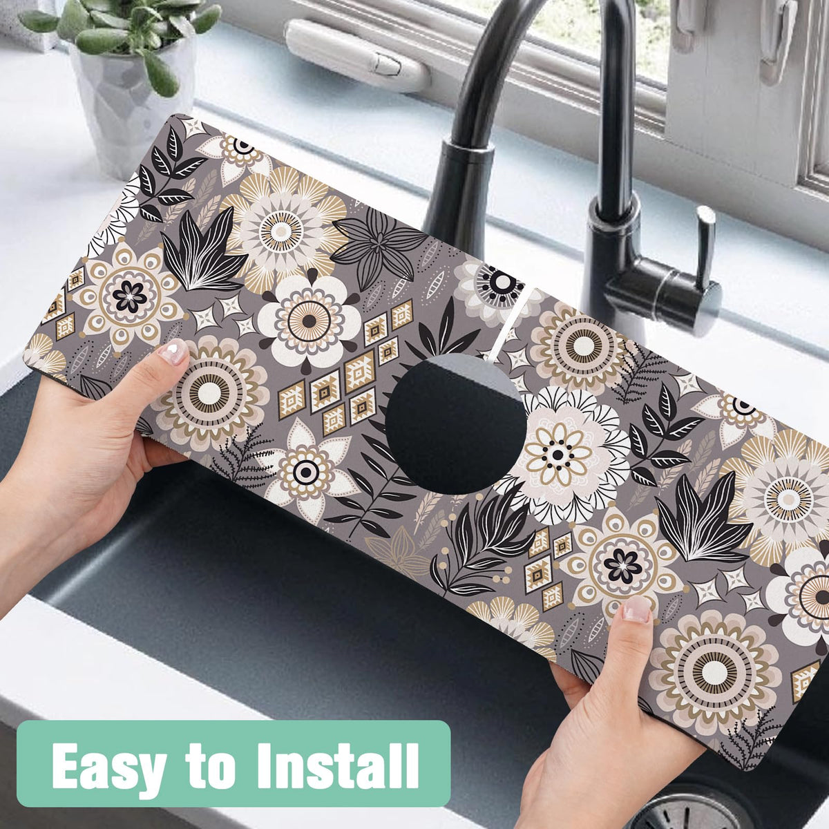 Kitchen Sink Splash Guard Faucet Mat 15" X 5.5" Boho Floral Absorbent Fast Drying Mat Faucet Draining Mat Sink Splash Guard Behind Faucet Drip Catcher for Kitchen Bathroom (15*5.5in / boho flower)