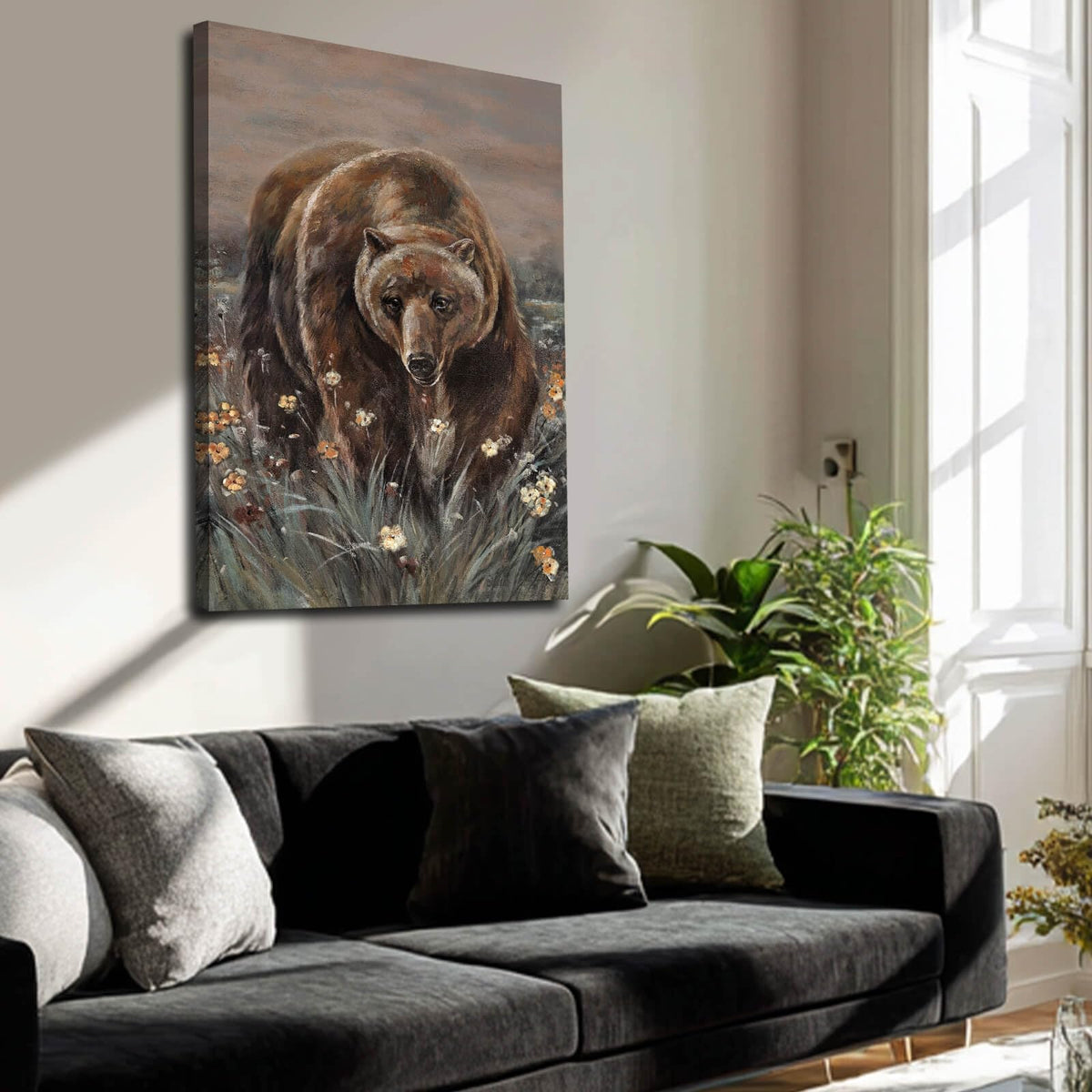 Animal Pictures Wall Decor Bear Wall Art Flower Pictures Wall Decor for Living Room Dining Room Office 24×36 Inch Posters for Room Aesthetic (36"L x 24"W / Brown bear)