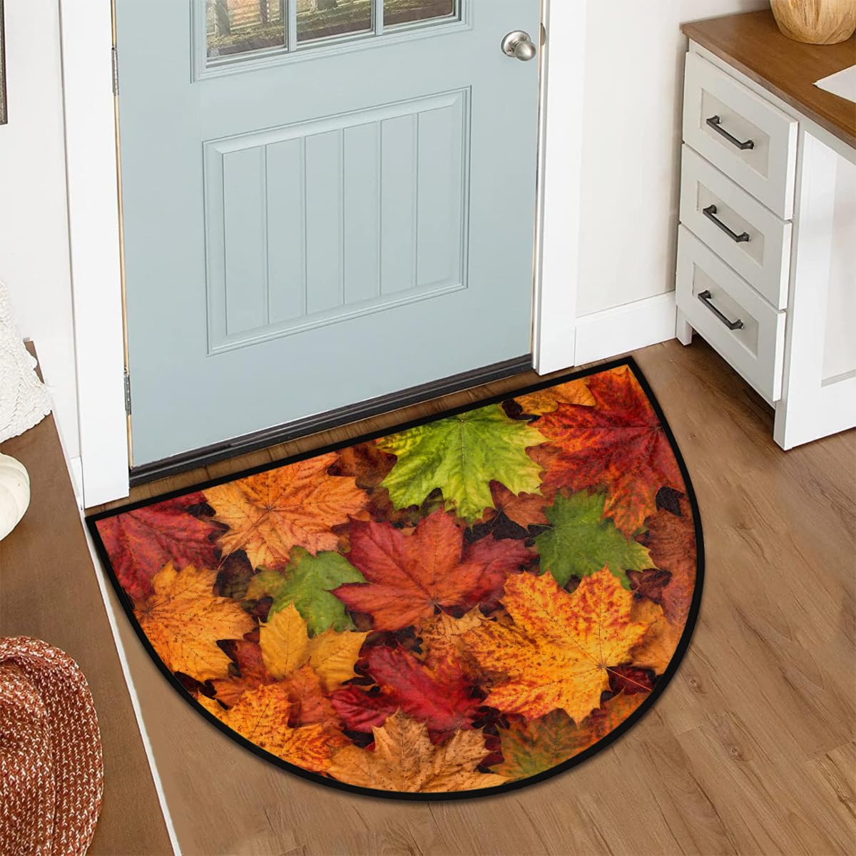 Leaf Half Round Door Mat Semi Moon Rug Fireplace Carpet Area Rugs (B:color:21)