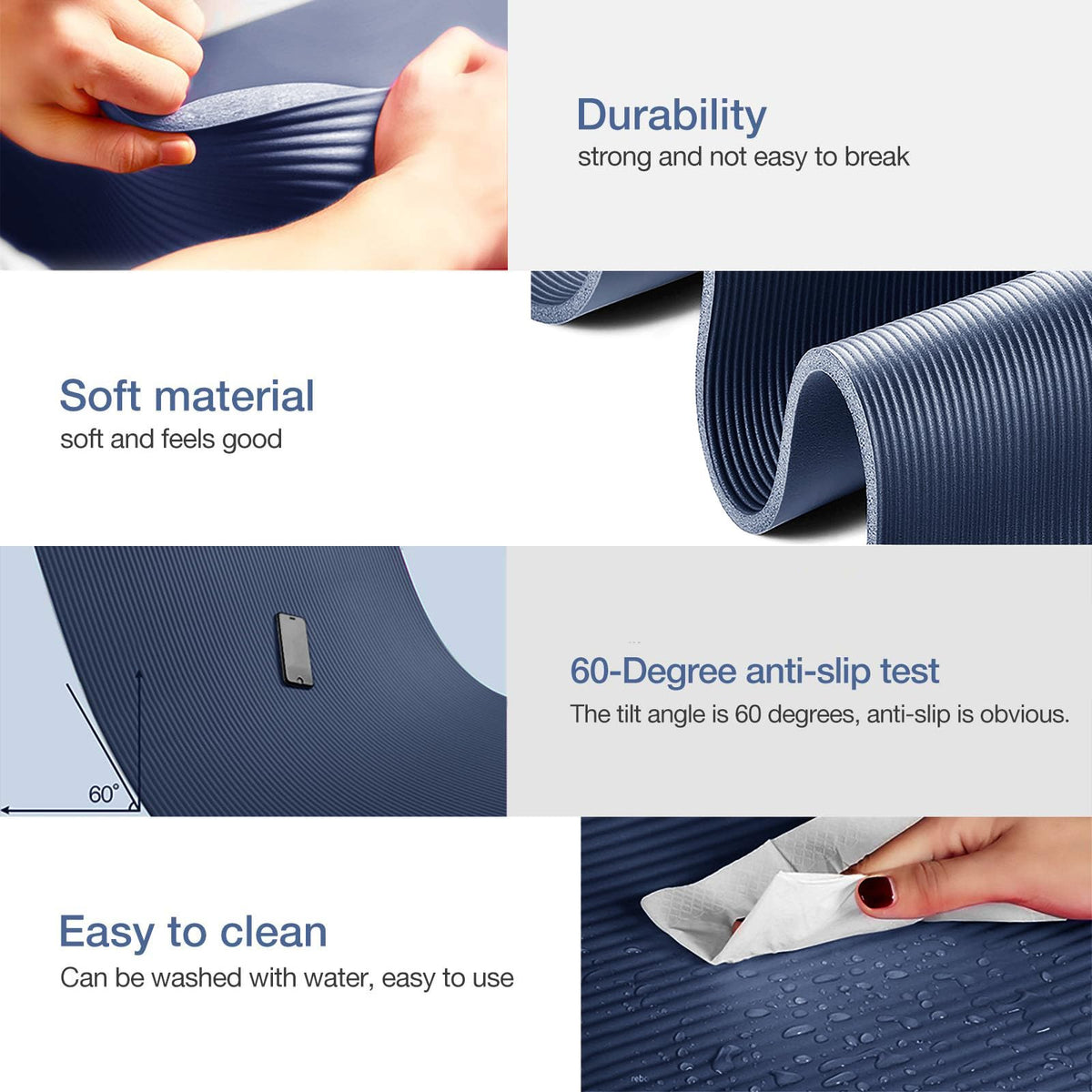 Thick Yoga Mat Non Slip (Navy Blue / 72 x 24 x 0.4 inches)