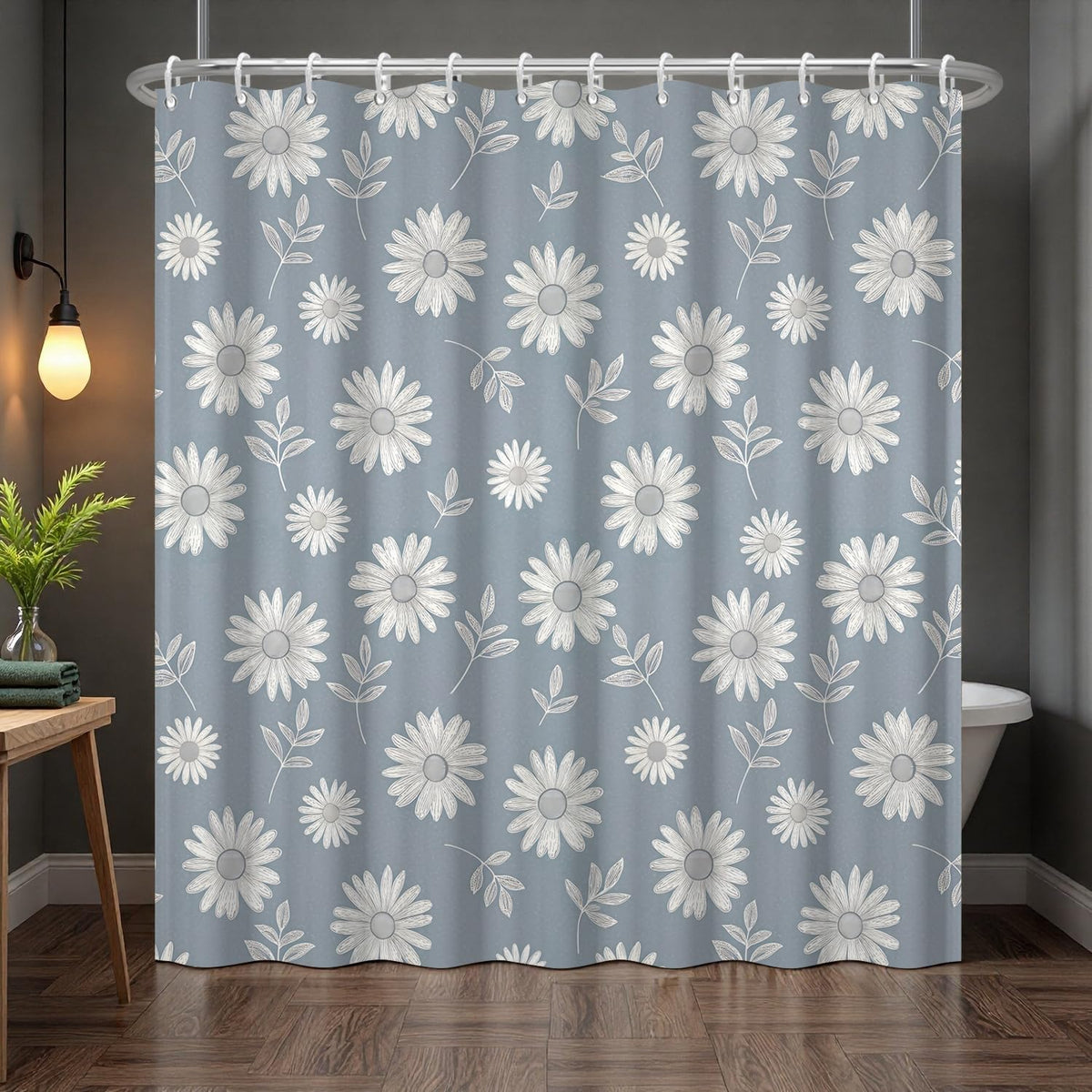 White Daisy Floral Shower Curtain 71 x 74 Inch (Daisy Floral)