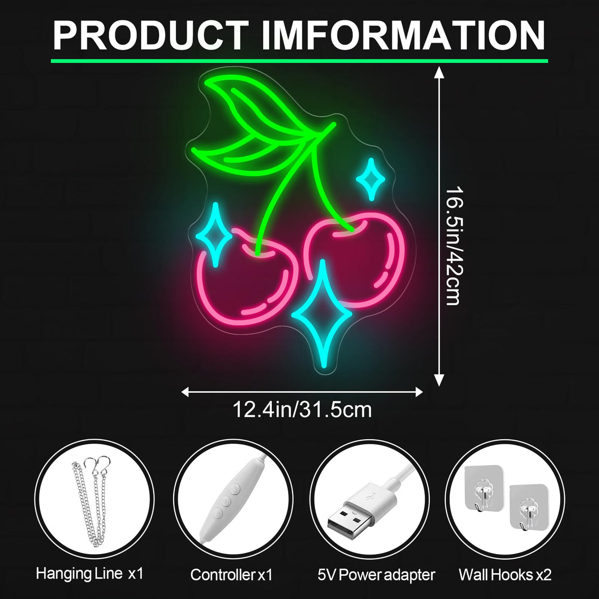 Cherry Bling Neon Sign Aesthetic LED Wall Light for Bedroom Bar Sign (Cherry Star)
