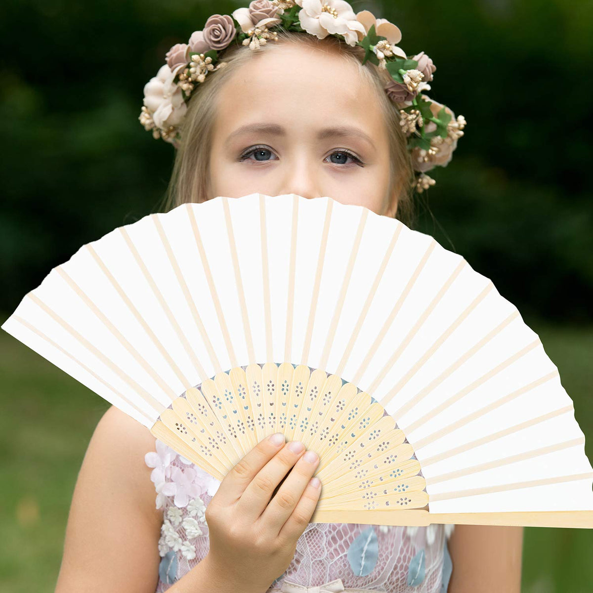 24 Pcs White Handheld Fans Silk Folding Fan (White)