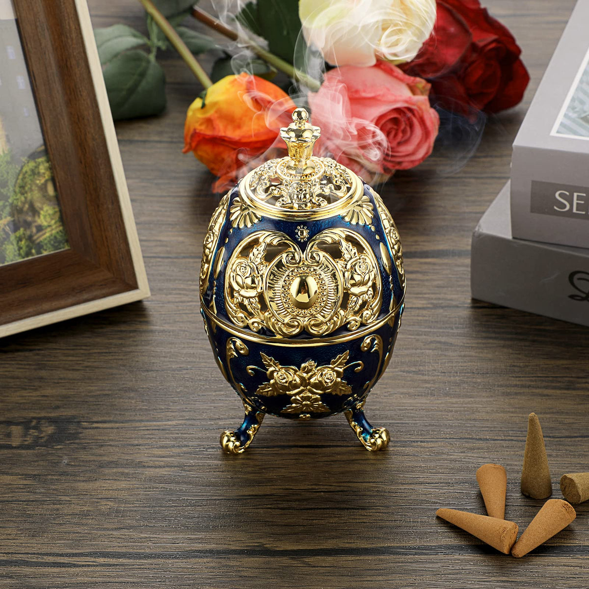 Vintage Incense Burner Bakhoor Burner with Removable Ash Catchers (Blue)