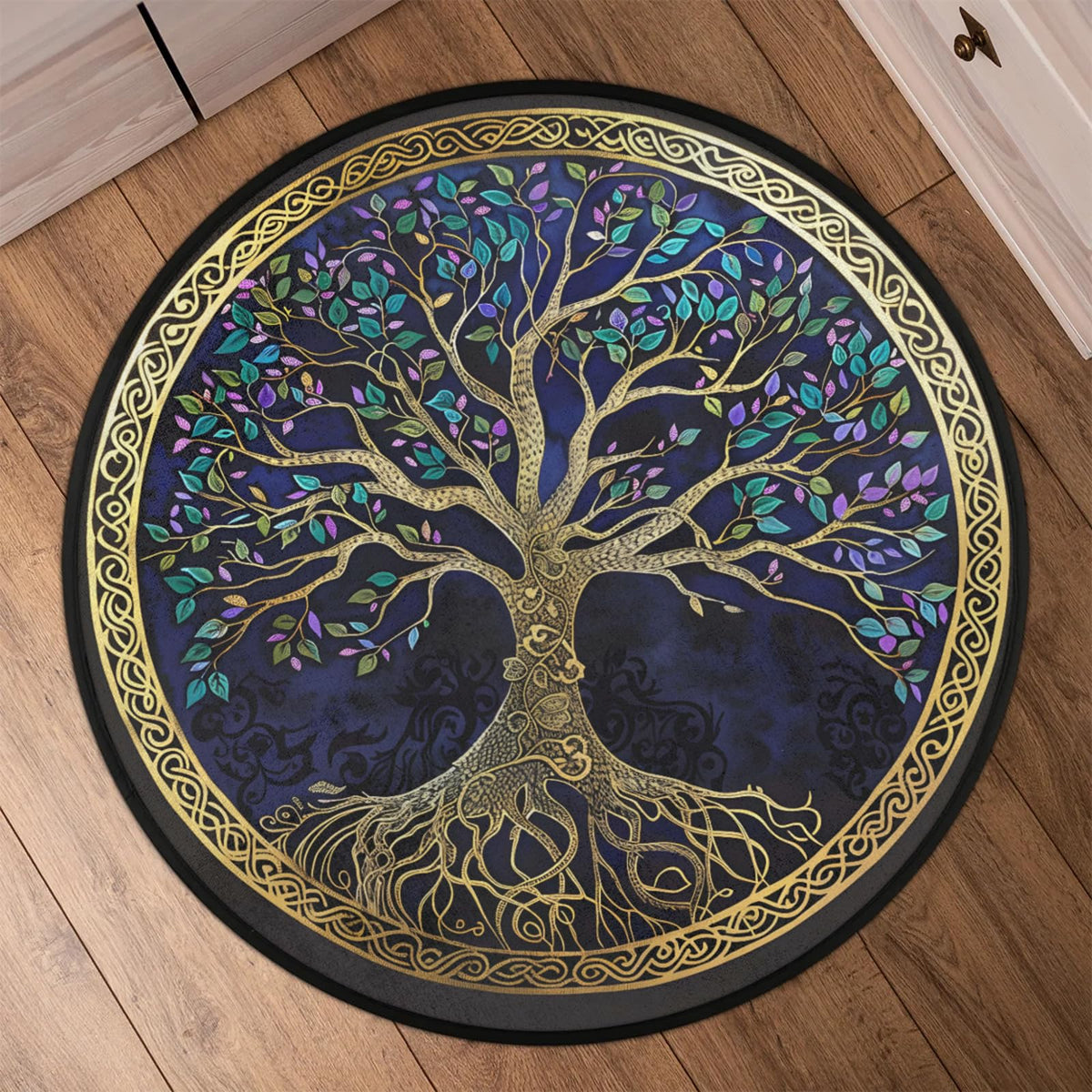 3 Ft Tree of Life Round Rug Circle Area Rugs Circular Door Mat for Indoor (Color47 / 3' (Round))