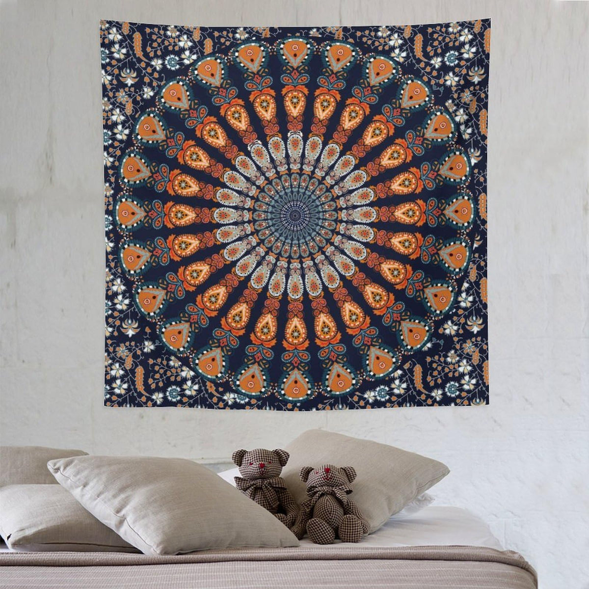 Indian Hippie Bohemian Tapestry Wall Art Hanging Beautiful Peacock Mandala Multi Color Tapestries Home Decor for Living Room Bedroom Kitchen Dorm 60"x60" (60"L x 60"W / Mandala-5)