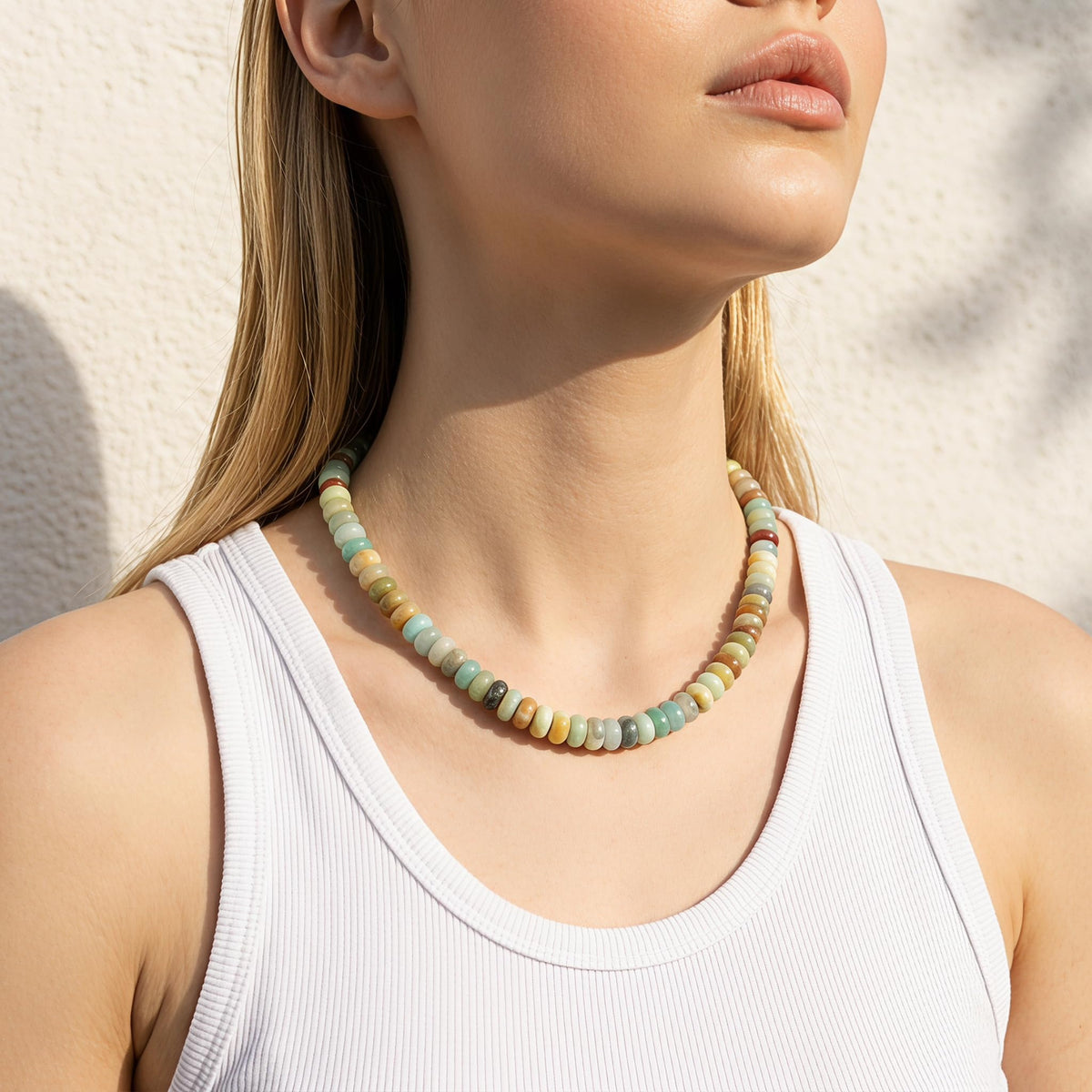 Amazonite Natural Stone Beaded Choker Necklace for Women (Amazonite)