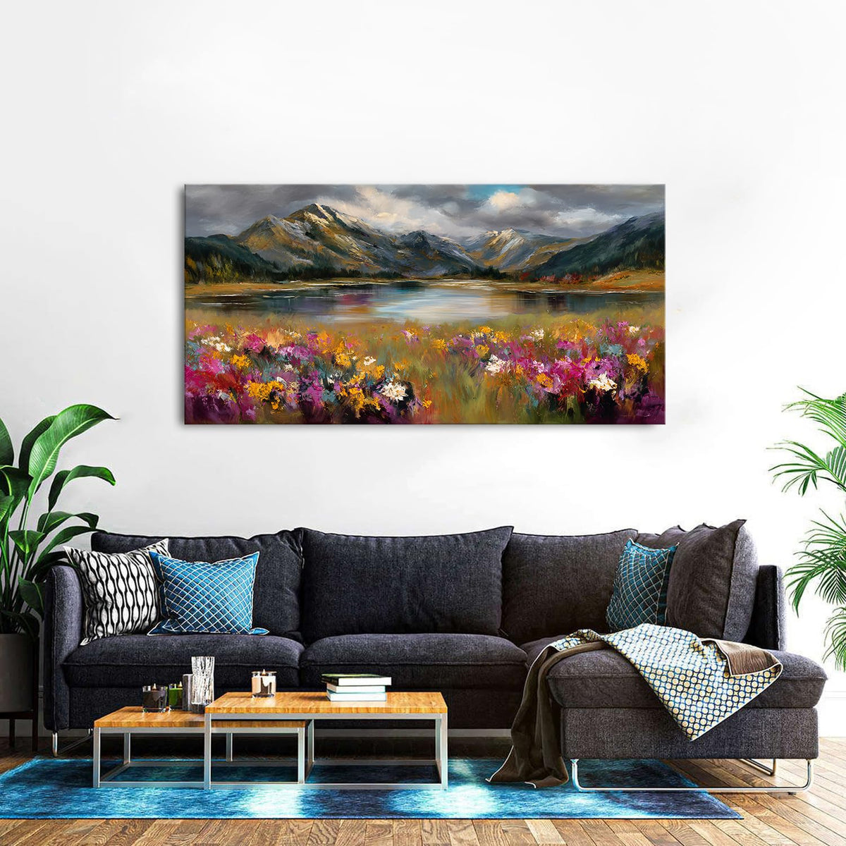 Wildflowers Wall Art Large Bedroom Wall Decor Abstract Forest Landscape Canvas Painting Picture Natural Mountains Framed Prints Meadow Scenic Poster Artwork for Girls Room Home Decorations 30x60 (57.8"L x 30"W / Mountain Floral)