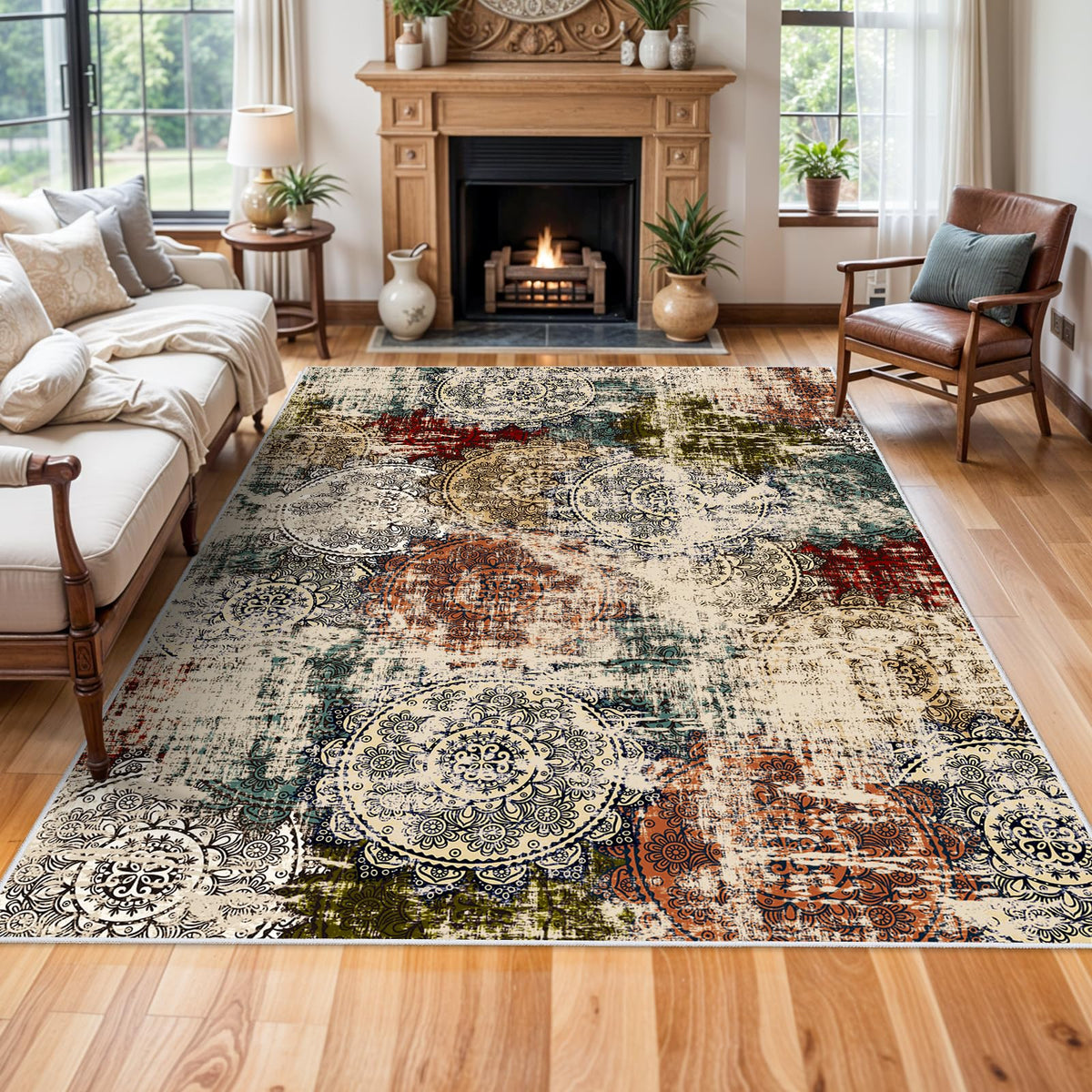 Area Rug 6x9 Living Room (Red/Green/Multi / 6' x 9' (Rectangular))