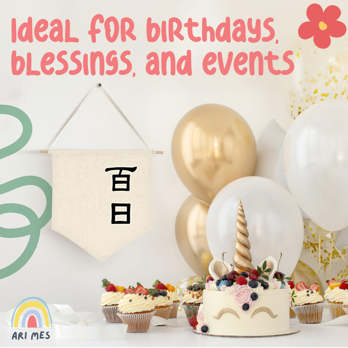 100 Days Celebration Canvas Flag Banner Chinese Baby Decor (100 Days-Chinese)