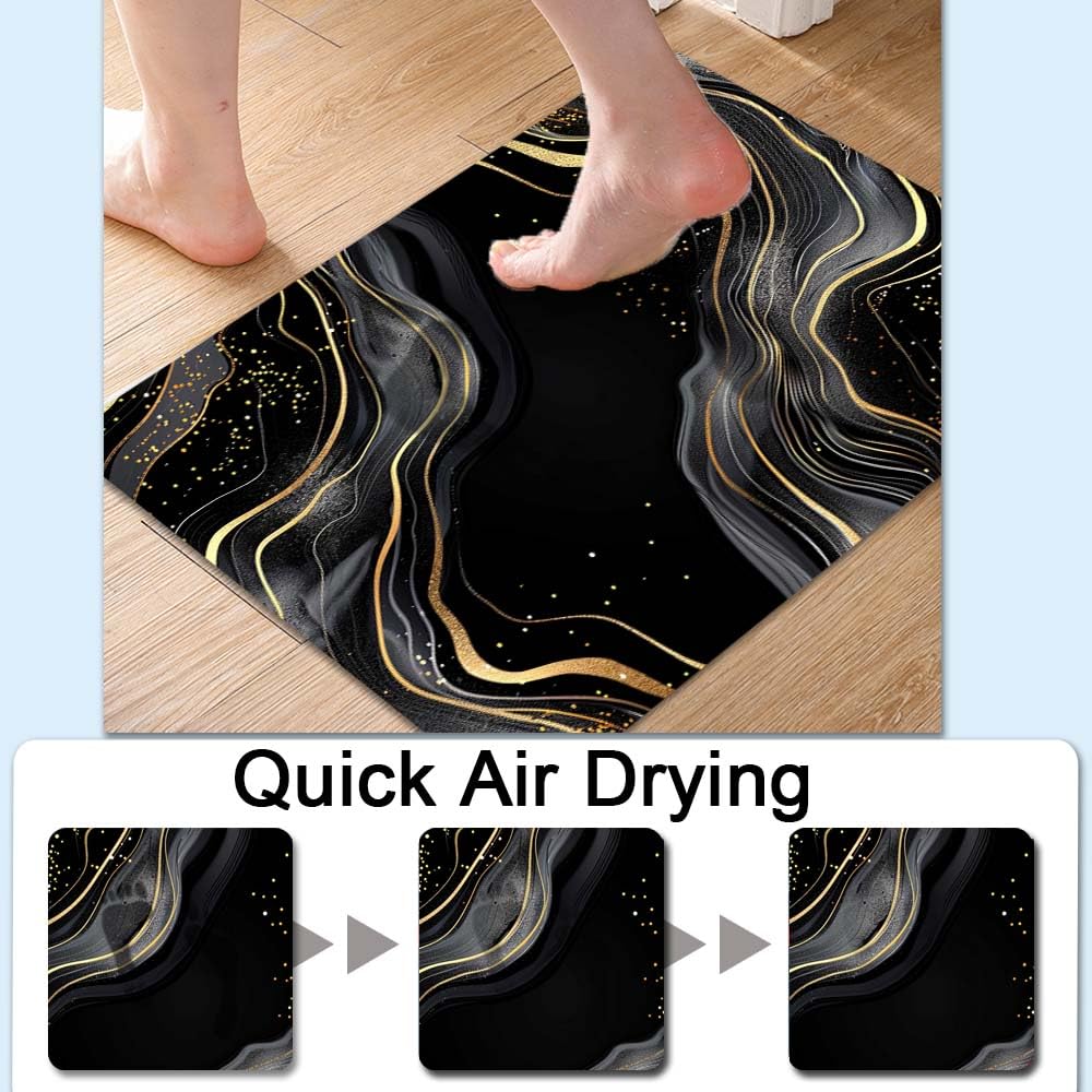 Bath Mat Bathroom Rug (Black and Gold Abstract Marble- / 20 x 31 inches)