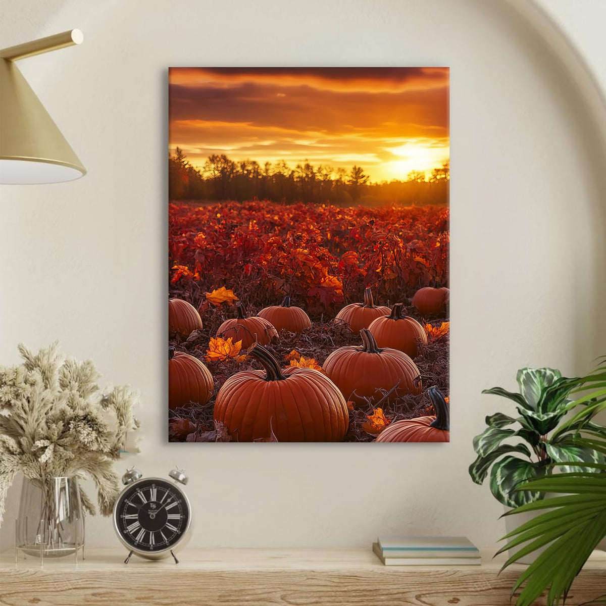 Pumpkin Field Landscape Wall Art Nature Sunrise Pictures Wall Decor Vintage Country Autumn Painting Canvas Prints Orange Maple Leaf Scenery Poster Modern Artwork for Living Room Home Decoration 12x16" (12"L x 16"W / Fall04)
