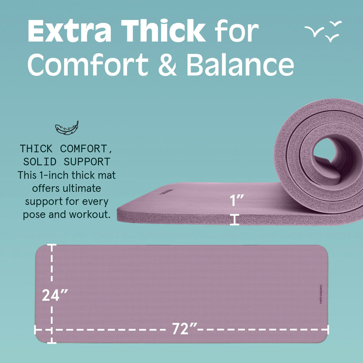 Solana 1" Extra Thick Yoga Mat Non Slip Exercise Mat w (Violet Haze / 1 inch)