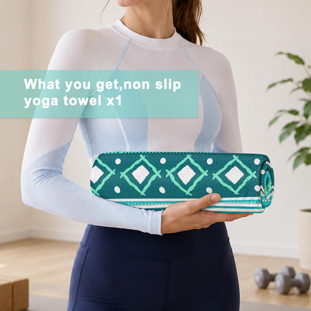 Yoga Towel Absorbent Yoga Mat Towel for Hot Yoga Non Slip (Green Triangle Geometry / Casual)
