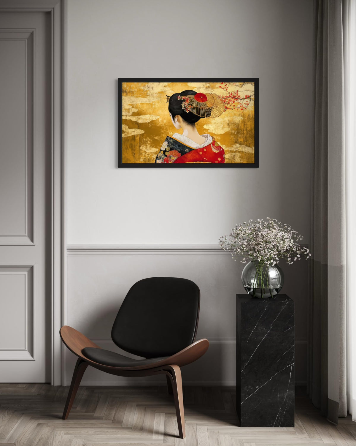 Geisha's Black Framed Wall Art Print Poster (Geisha's Back / 24"L x 18"W)