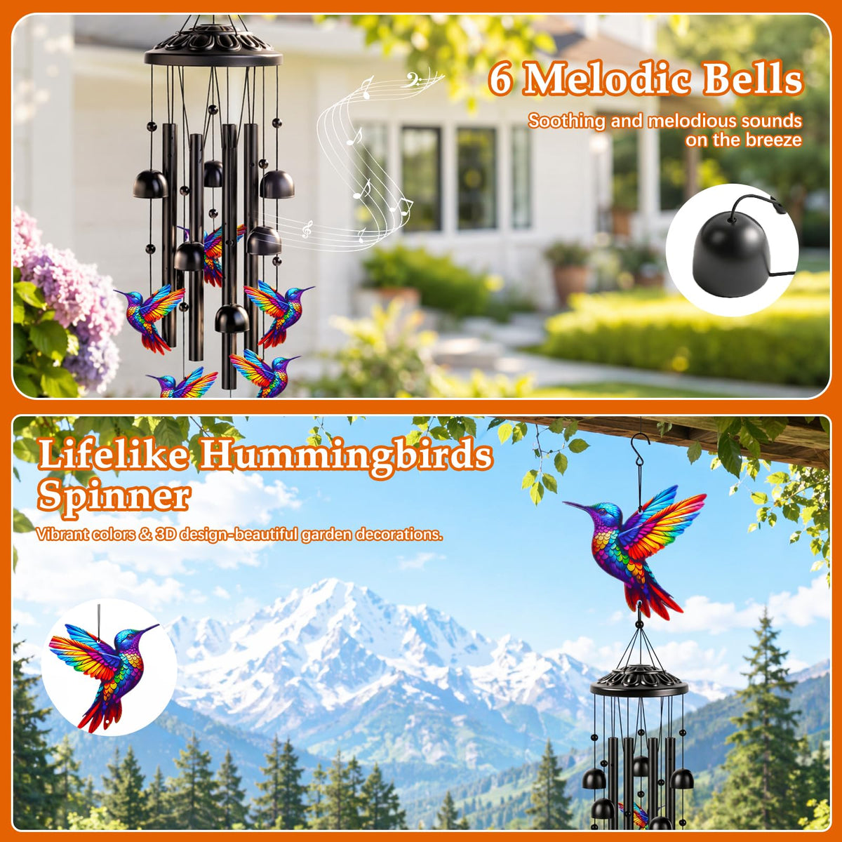 Aluminum Hummingbird Wind Chimes for Outside (Colorful)
