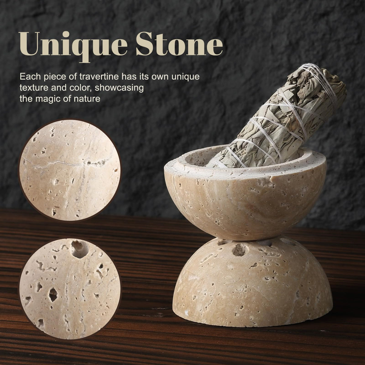 Natural Travertine Incense Burner (Sphere-travertine)