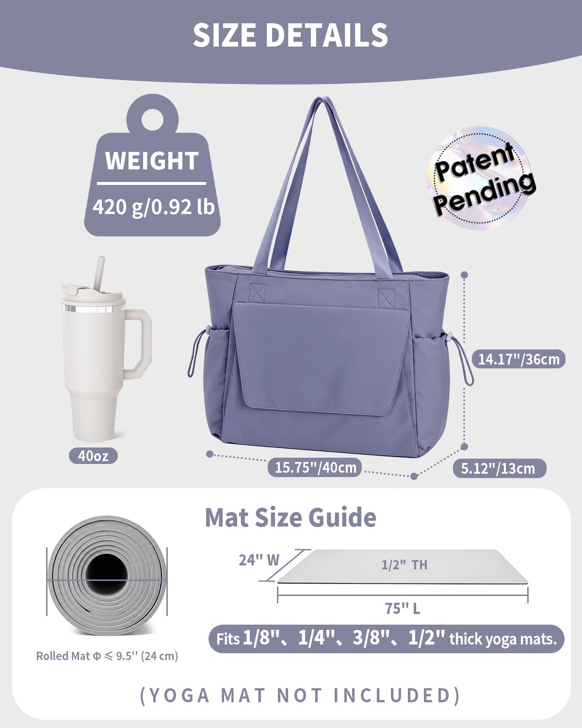 Yoga Mat Bag Tote Gym Bags Water Resistant Yoga Mat Bag Carrier (Blue-Gray)