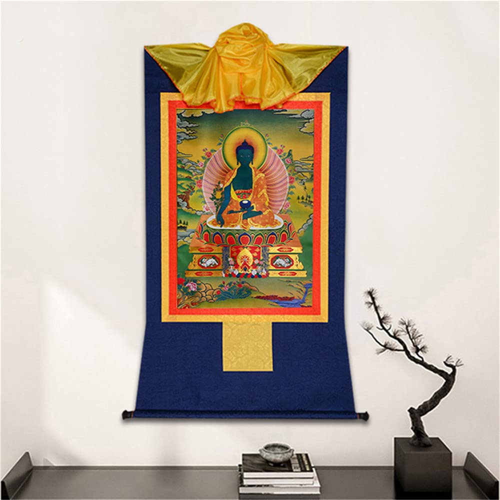 Sangye Menla Bhaisajyaguru Medicine Buddha Thangka Tibetan Thangka Art (Medicine Buddha / 47.2"L x 32.3"W)