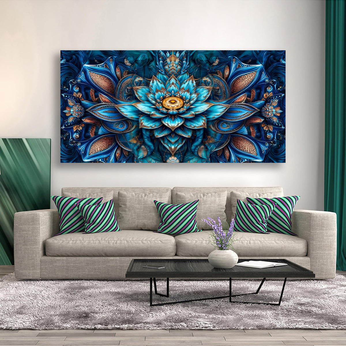 Blue Abstract Wall Art Bedroom Wall Decor Living Room (40"L x 20"W / Country House)